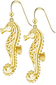 14K Yellow Gold Seahorse Celtic Knot Seahorse Aquatic Earrings - US Jewels
