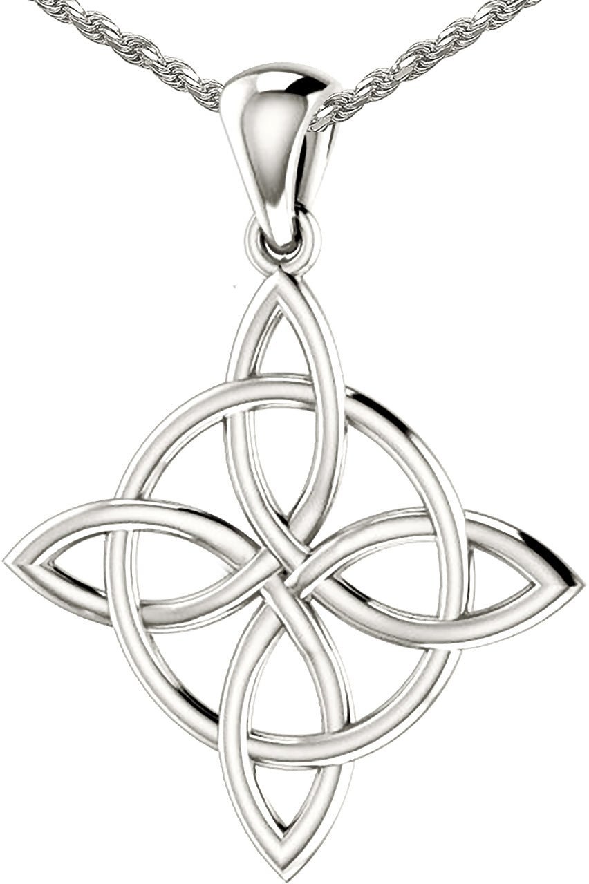 14k Yellow or White Gold Irish Celtic Quaternary Knot Pendant Necklace - US Jewels