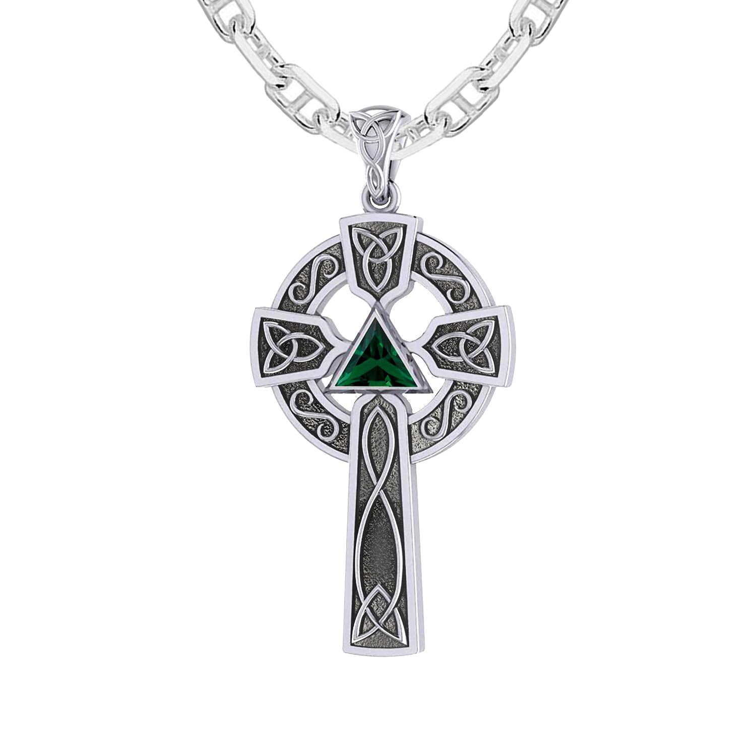 1.5in 925 Sterling Silver Irish Celtic Knot Cross Birthstone Pendant Necklace - US Jewels