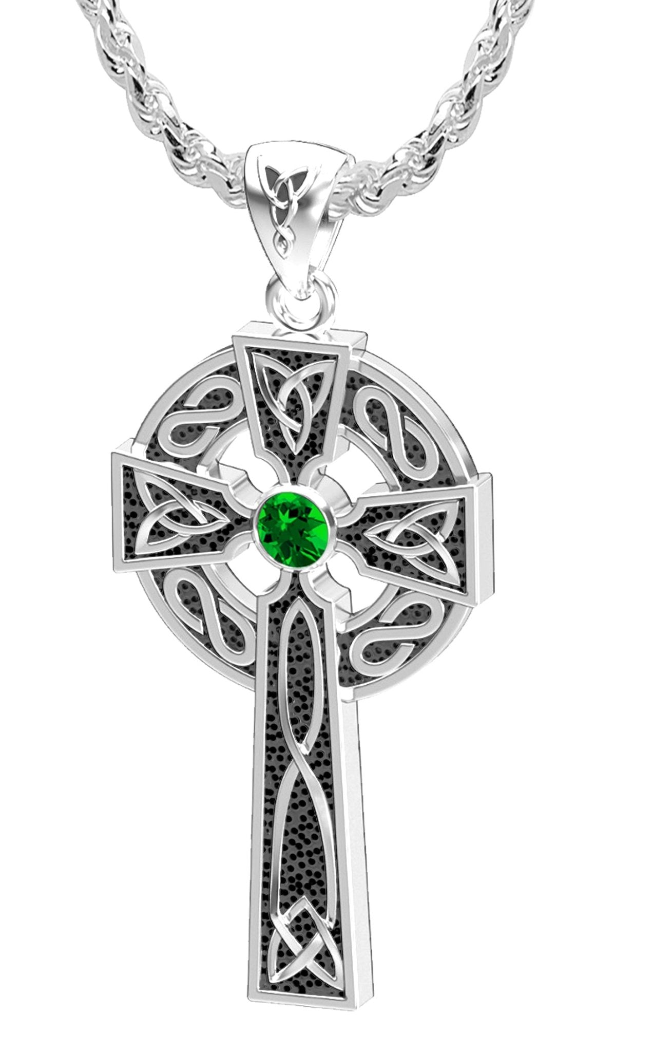 1.5in Sterling Silver Celtic Knot Cross Pendant Necklace with 13 Birthstones - US Jewels
