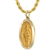 1in 14k Yellow Gold Solid St Saint Jude Thaddeus Medal Pendant Necklace - US Jewels