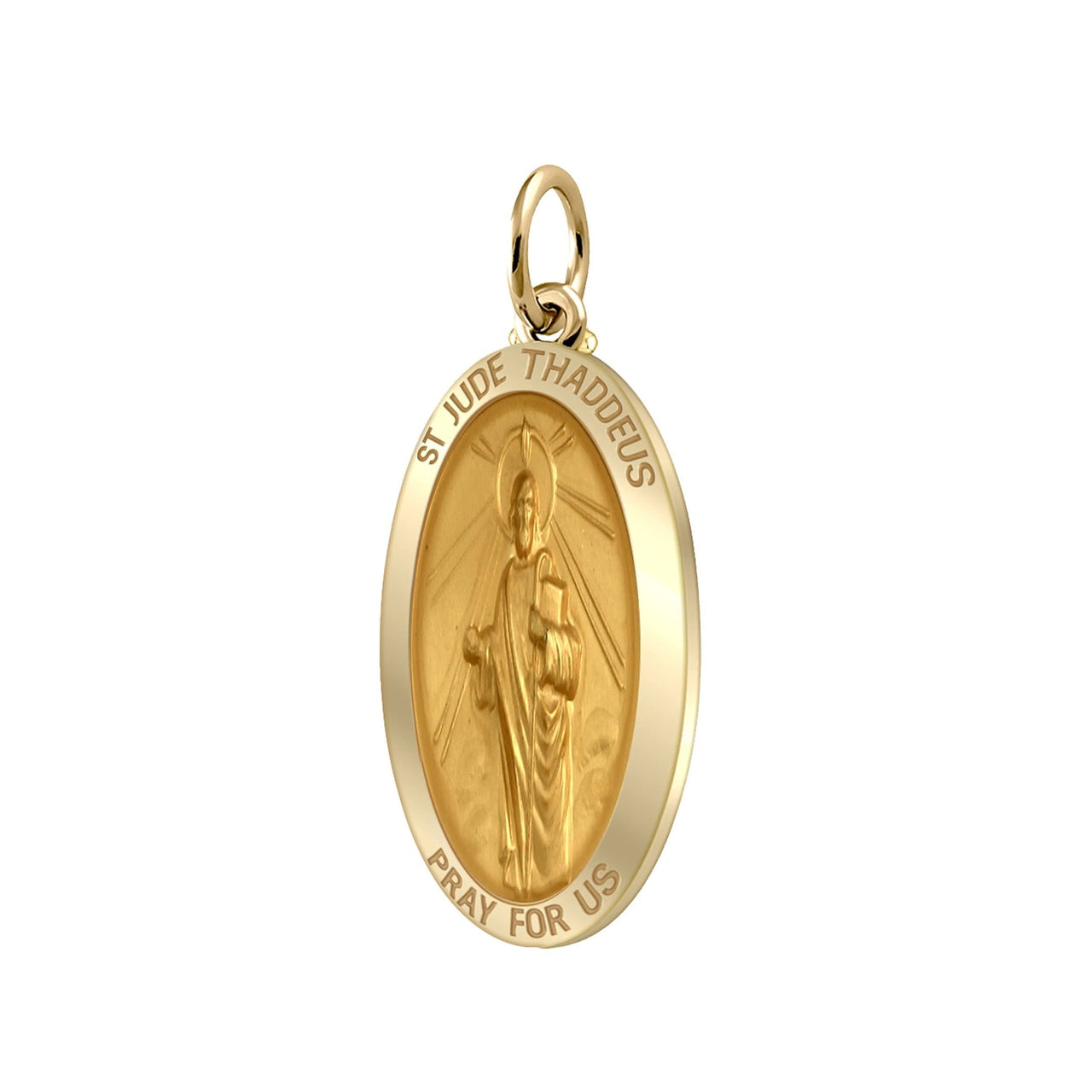 1in 14k Yellow Gold Solid St Saint Jude Thaddeus Medal Pendant Necklace - US Jewels