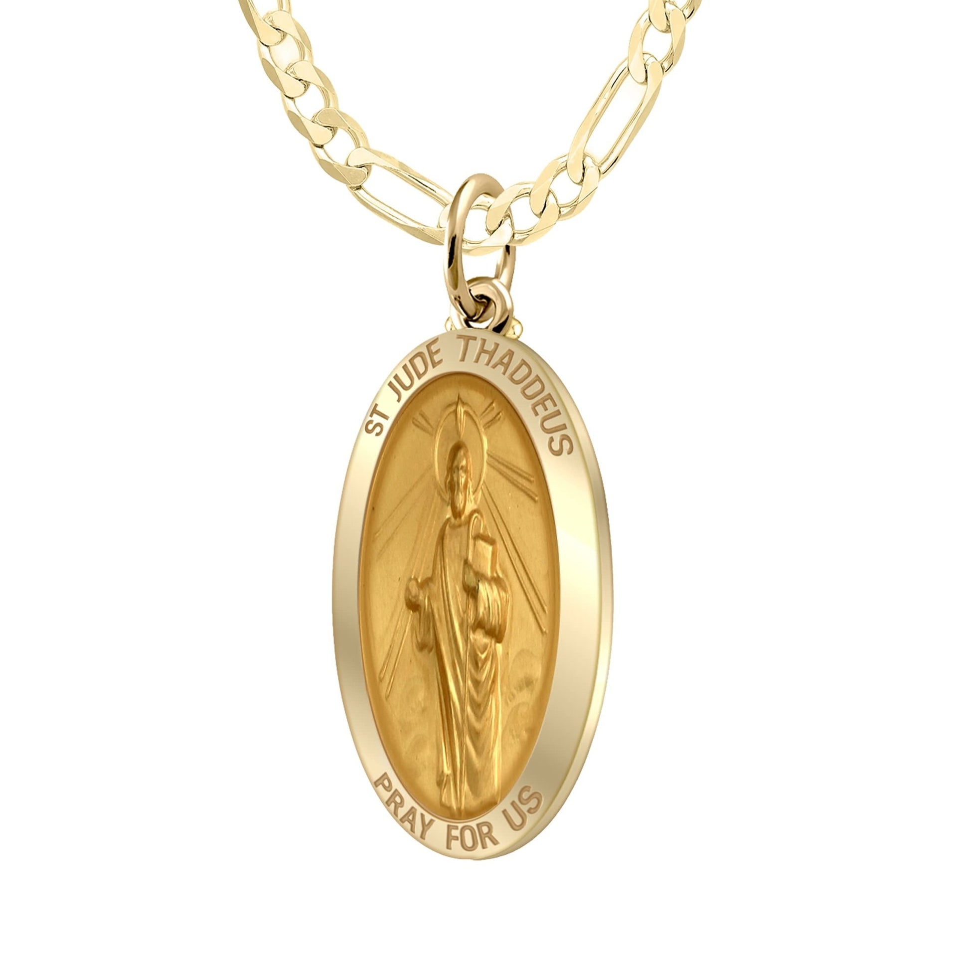 1in 14k Yellow Gold Solid St Saint Jude Thaddeus Medal Pendant Necklace - US Jewels