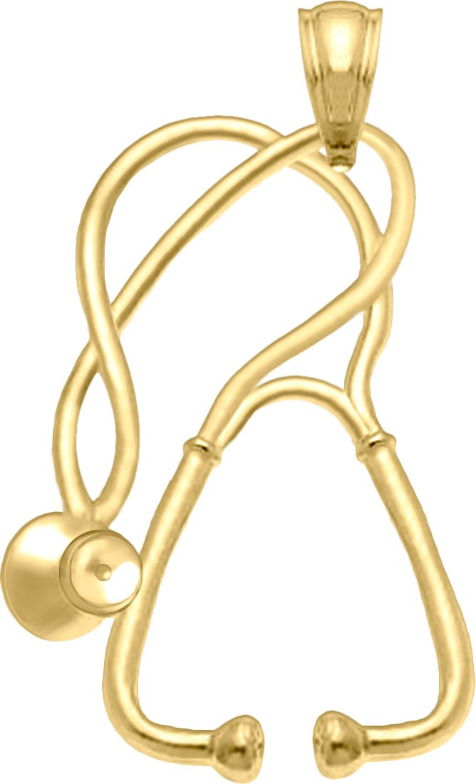 1in 14k Yellow Gold Stethoscope Pendant Necklace - US Jewels