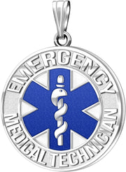 26mm 925 Sterling Silver EMT Medical Alert Medal Pendant Necklace, 3 Color Options - US Jewels