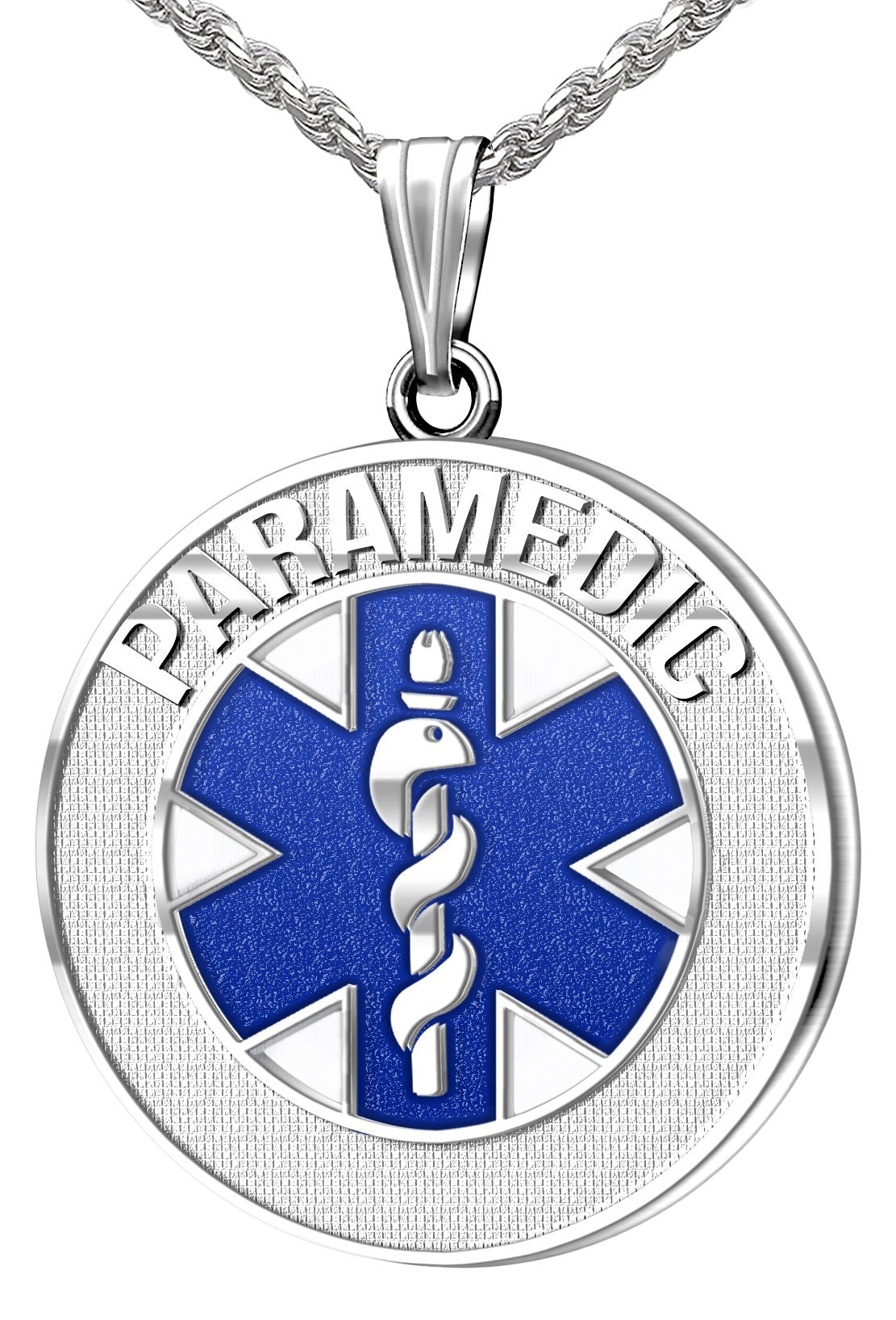 26mm 925 Sterling Silver Paramedic EMT Medical Alert Medal Pendant Necklace 3 Color Options 18in 2.3mm Figaro Chain Blue