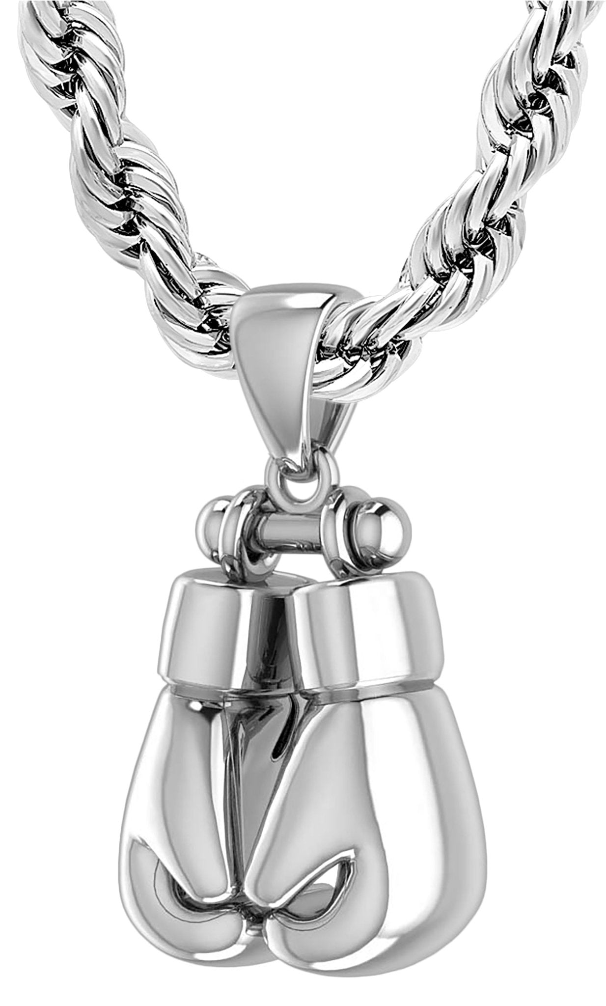 32mm 3D 925 Sterling Silver Double Boxing Glove Pendant Necklace, 54g - US Jewels