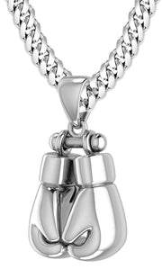 32mm 3D 925 Sterling Silver Double Boxing Glove Pendant Necklace, 54g - US Jewels