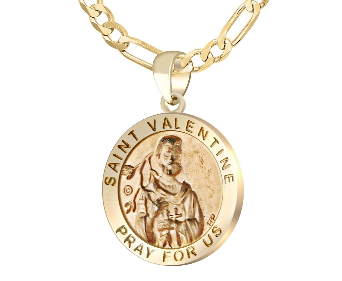 Charm Necklace - Gold Pendant In Round With St Valentine