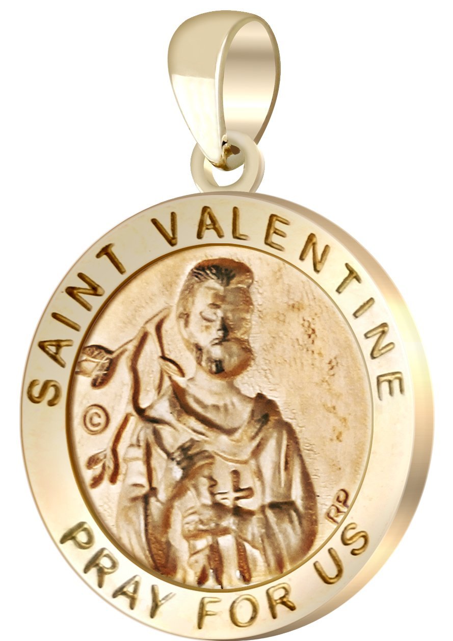 3/4in Round Hollow 14k Yellow Gold St Saint Valentine Pendant Charm Necklace - US Jewels