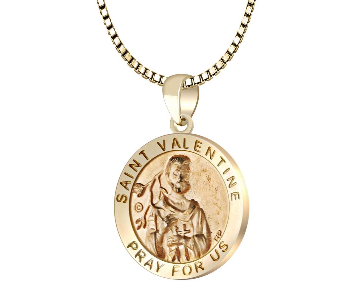 3/4in Round Hollow 14k Yellow Gold St Saint Valentine Pendant Charm Necklace - US Jewels