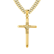 3D Round 1.5in 14k Yellow Gold Wire Wrapped Cross Pendant Necklace - US Jewels