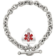 925 Silver Sterling 8mm Rolo Heart Medical ID Alert Charm Bracelet - US Jewels