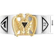 925 Sterling Silver & 14K Scottish Rite 32nd Degree Masonic Ring - US Jewels