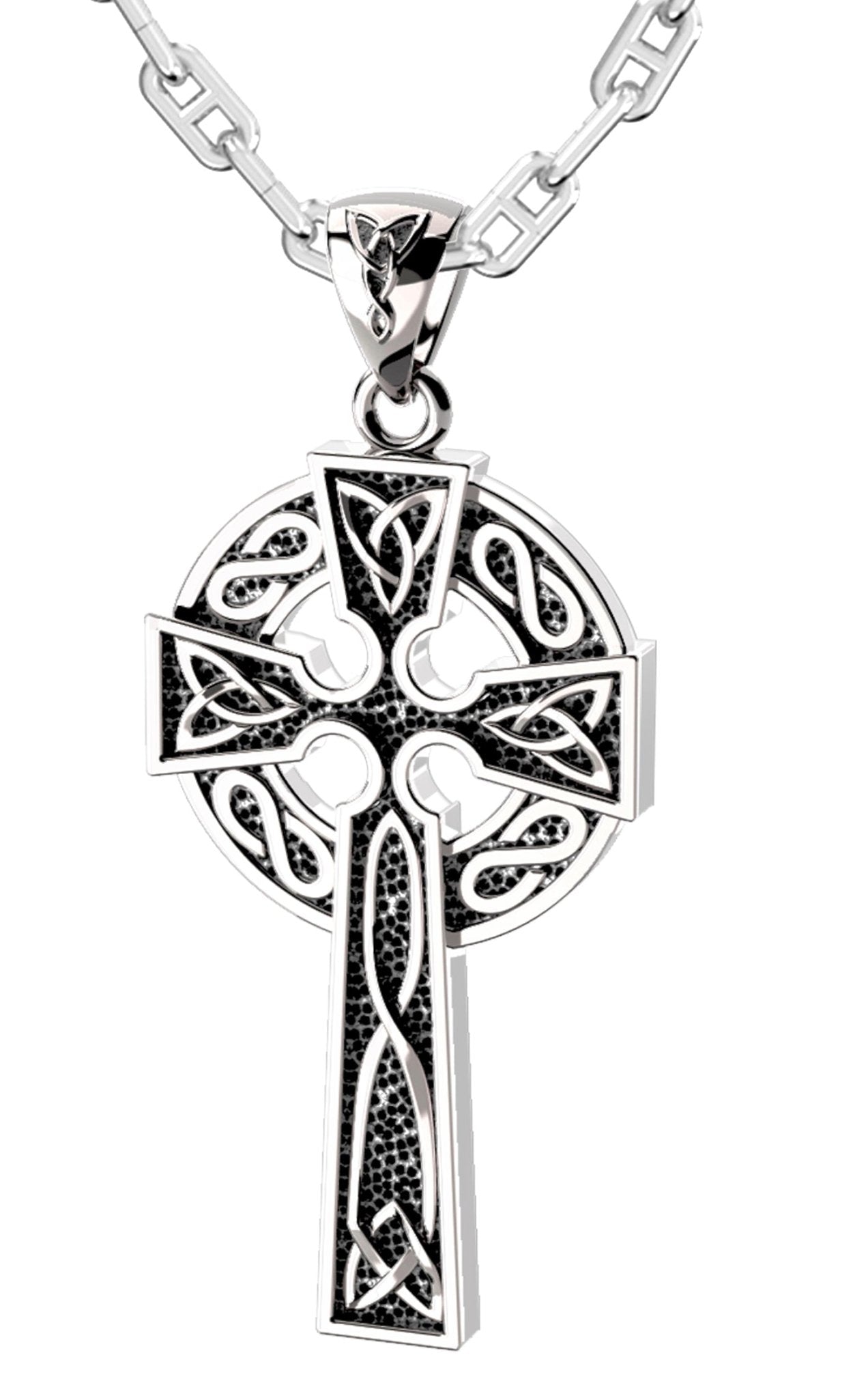 925 Sterling Silver 1.625in Irish Celtic Knot Cross Pendant Necklace, Antique Finish - US Jewels