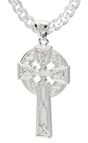 925 Sterling Silver 1.625in Irish Celtic Knot Cross Pendant Necklace, Polished Finish - US Jewels