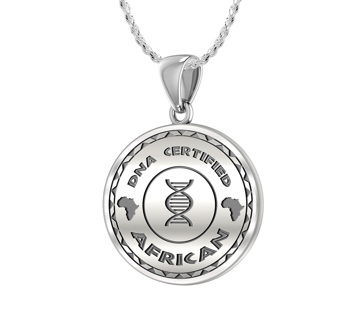 925 Sterling Silver 1in DNA Certified African Heritage Pendant Medal with Flag Necklace - US Jewels