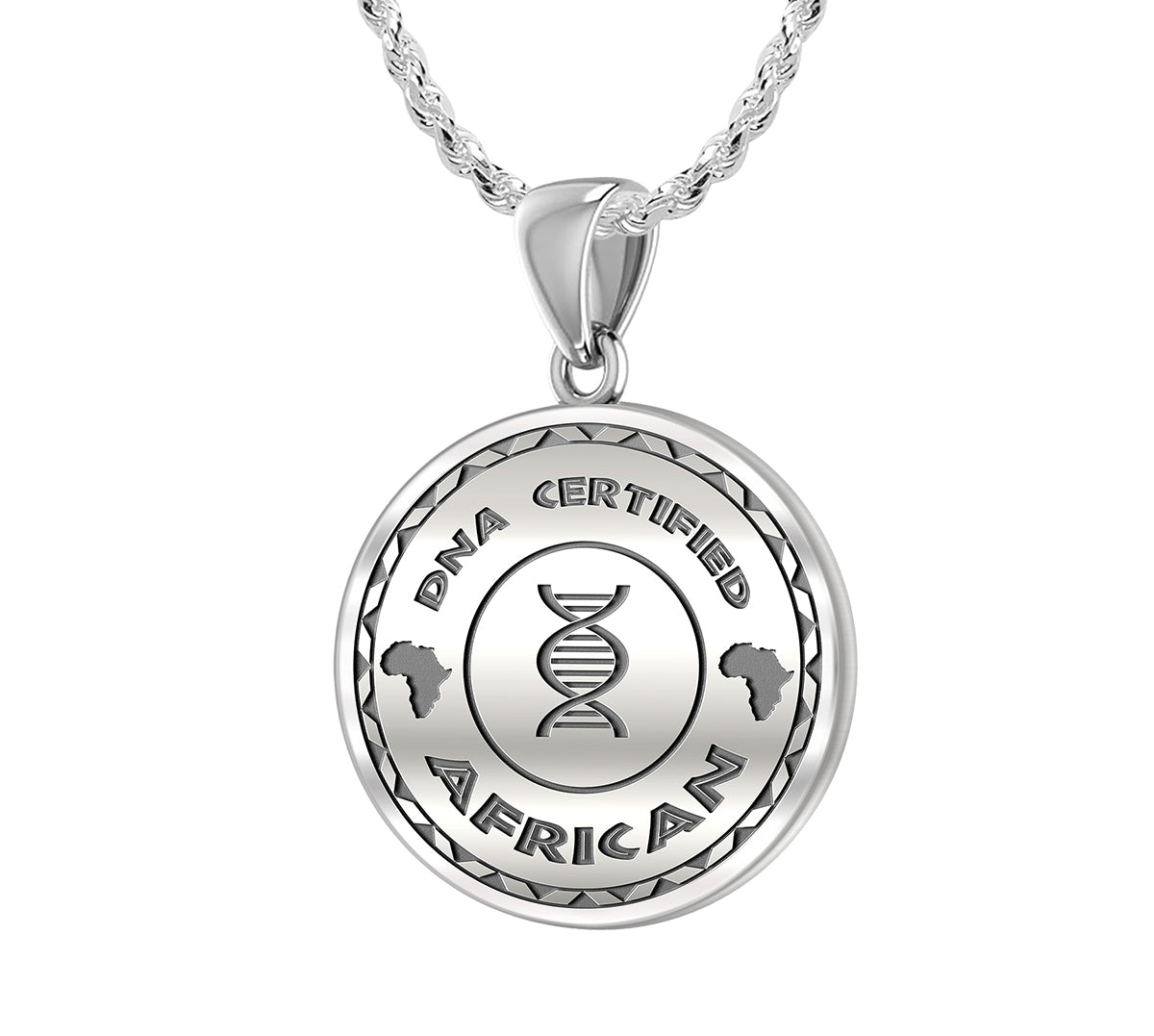 925 Sterling Silver 1in DNA Certified African Heritage Pendant Medal with Flag Necklace - US Jewels