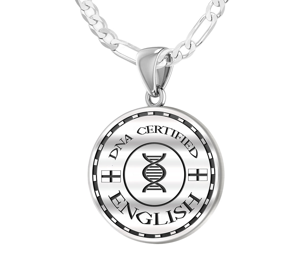 925 Sterling Silver 1in DNA Certified English Heritage Pendant Medal with Flag Necklace - US Jewels