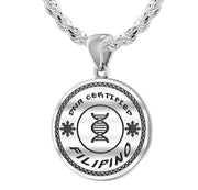 925 Sterling Silver 1in DNA Certified Filipino Heritage Pendant Medal with Flag Necklace - US Jewels