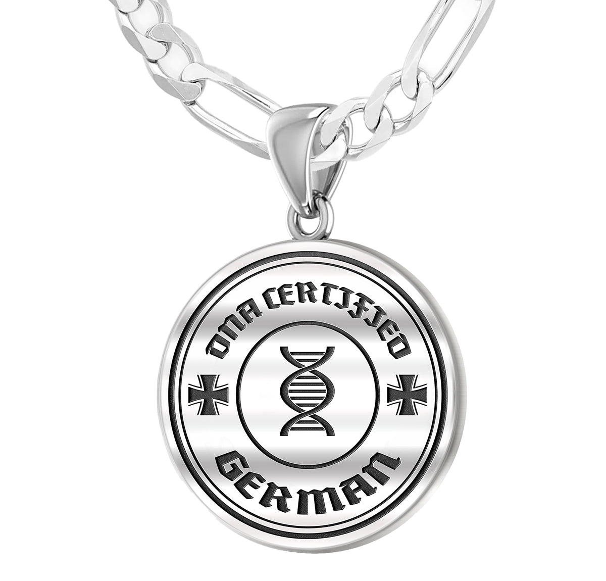 925 Sterling Silver 1in DNA Certified German Heritage Pendant Medal with Flag Necklace - US Jewels