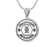 925 Sterling Silver 1in DNA Certified German Heritage Pendant Medal with Flag Necklace - US Jewels