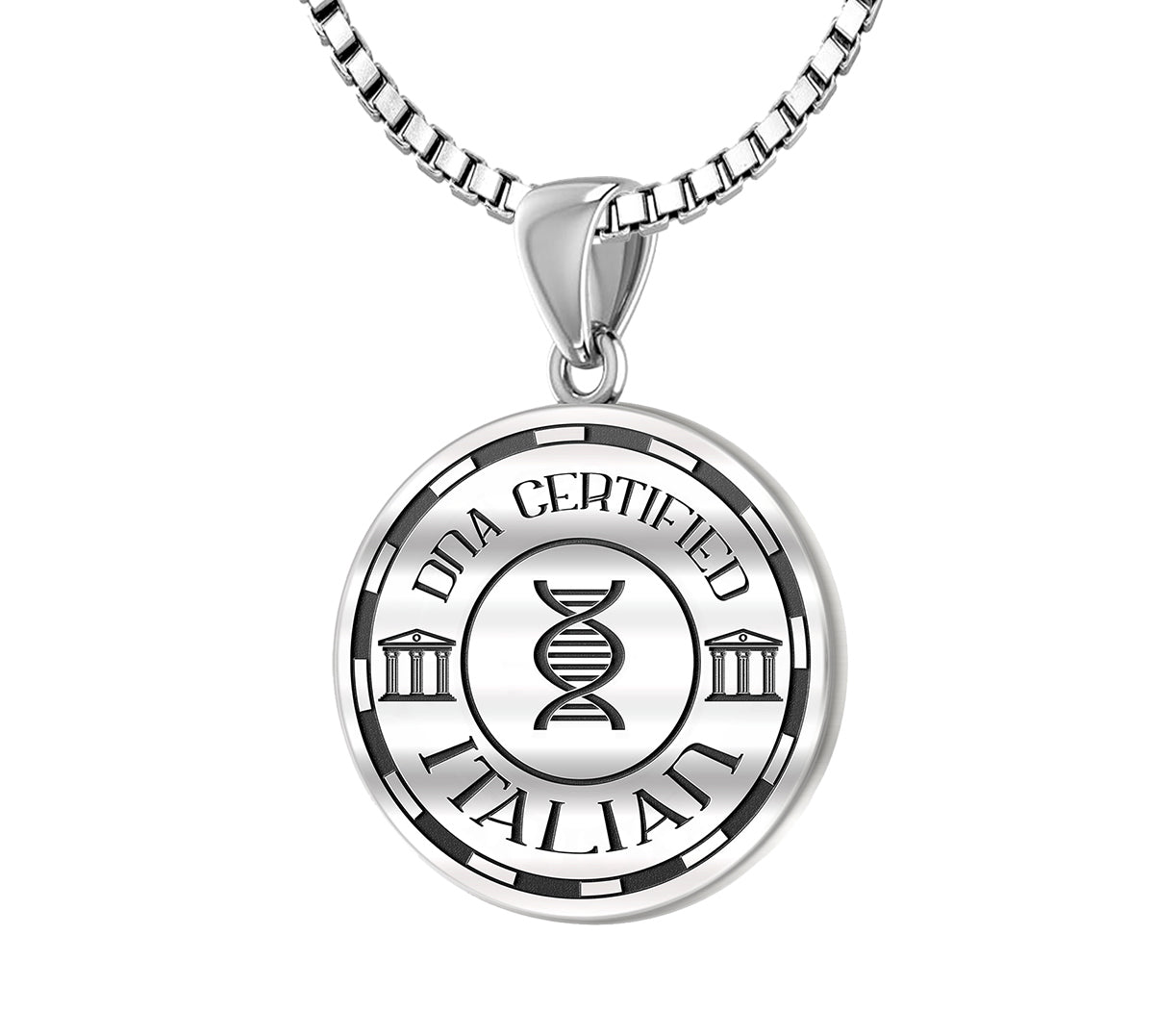 925 Sterling Silver 1in DNA Certified Italian Heritage Pendant Medal with Flag Necklace - US Jewels