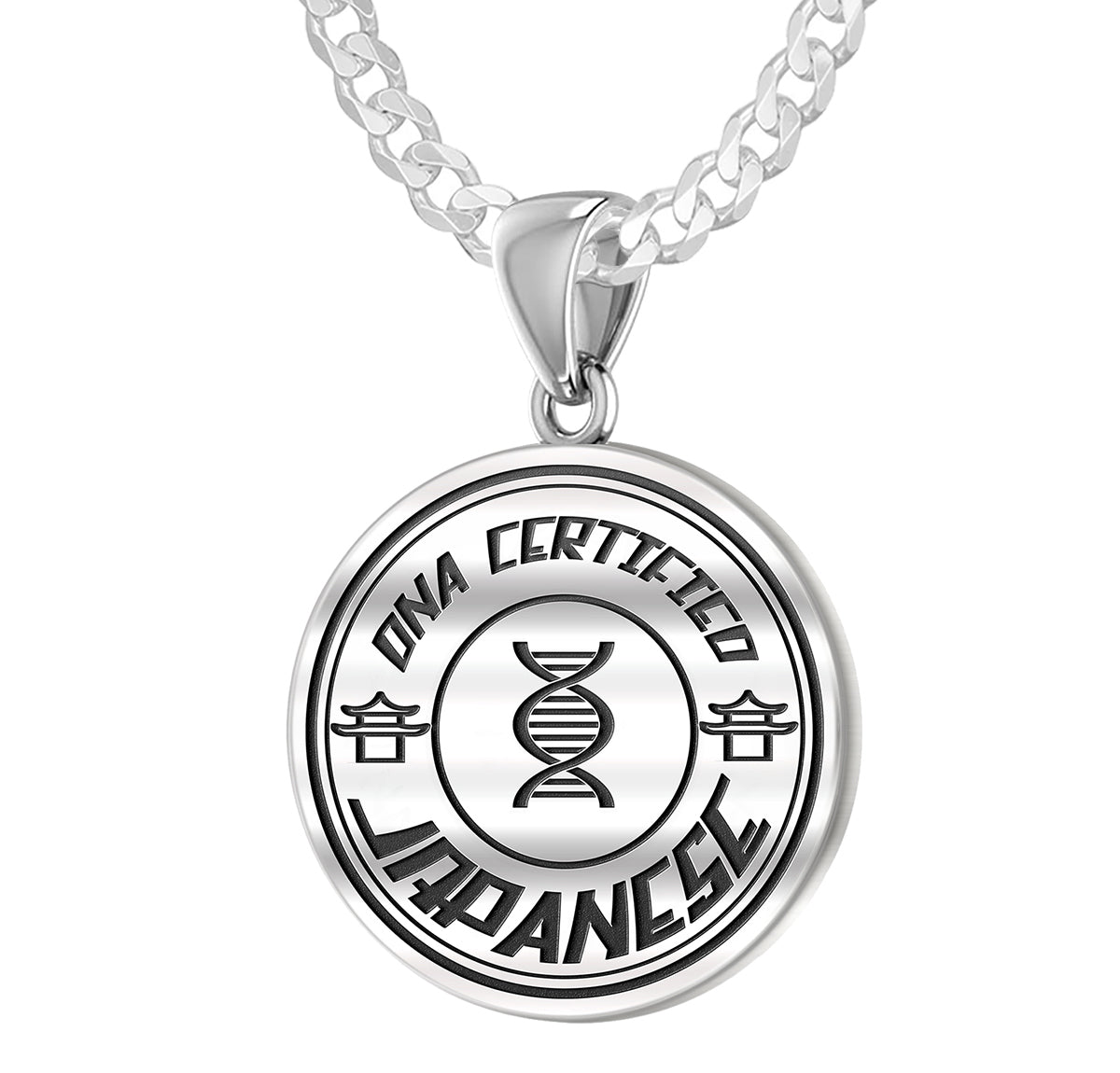 925 Sterling Silver 1in DNA Certified Japanese Heritage Pendant Medal with Flag Necklace - US Jewels