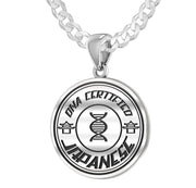 925 Sterling Silver 1in DNA Certified Japanese Heritage Pendant Medal with Flag Necklace - US Jewels