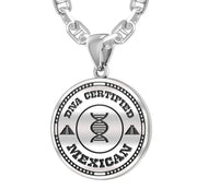925 Sterling Silver 1in DNA Certified Mexican Heritage Pendant Medal with Flag Necklace - US Jewels