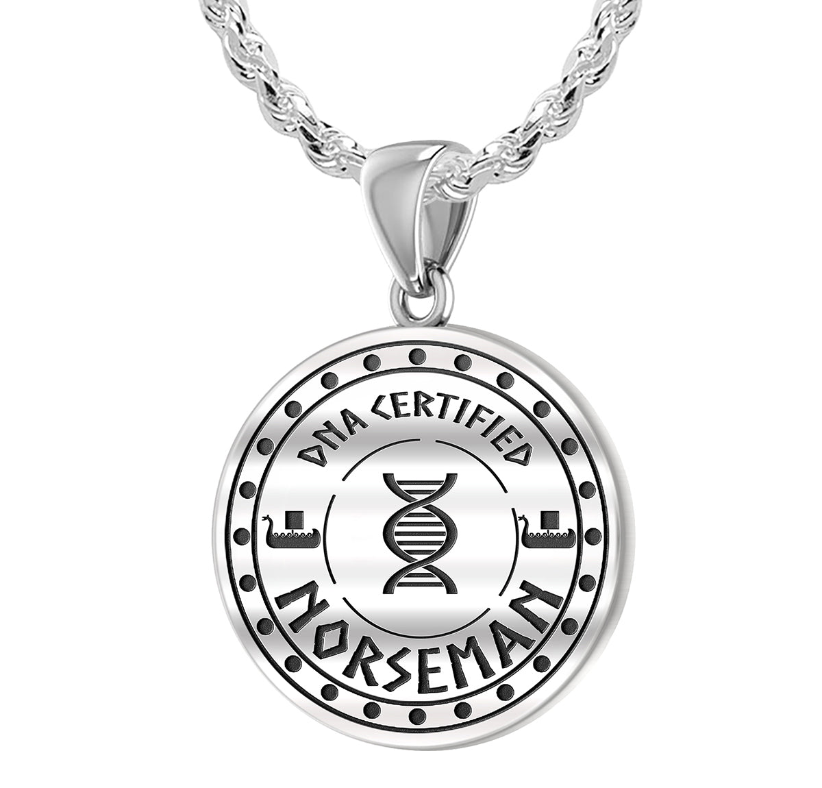 925 Sterling Silver 1in DNA Certified Norseman Heritage Pendant Medal with Flag Necklace - US Jewels