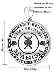 925 Sterling Silver 1in DNA Certified Spanish Heritage Pendant Medal with Flag Necklace - US Jewels
