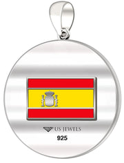 925 Sterling Silver 1in DNA Certified Spanish Heritage Pendant Medal with Flag Necklace - US Jewels