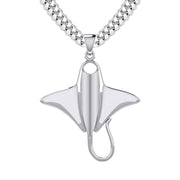 925 Sterling Silver 3D Manta Ray Aquatic Pendant Necklace - US Jewels