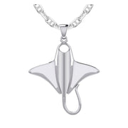 925 Sterling Silver 3D Manta Ray Aquatic Pendant Necklace - US Jewels