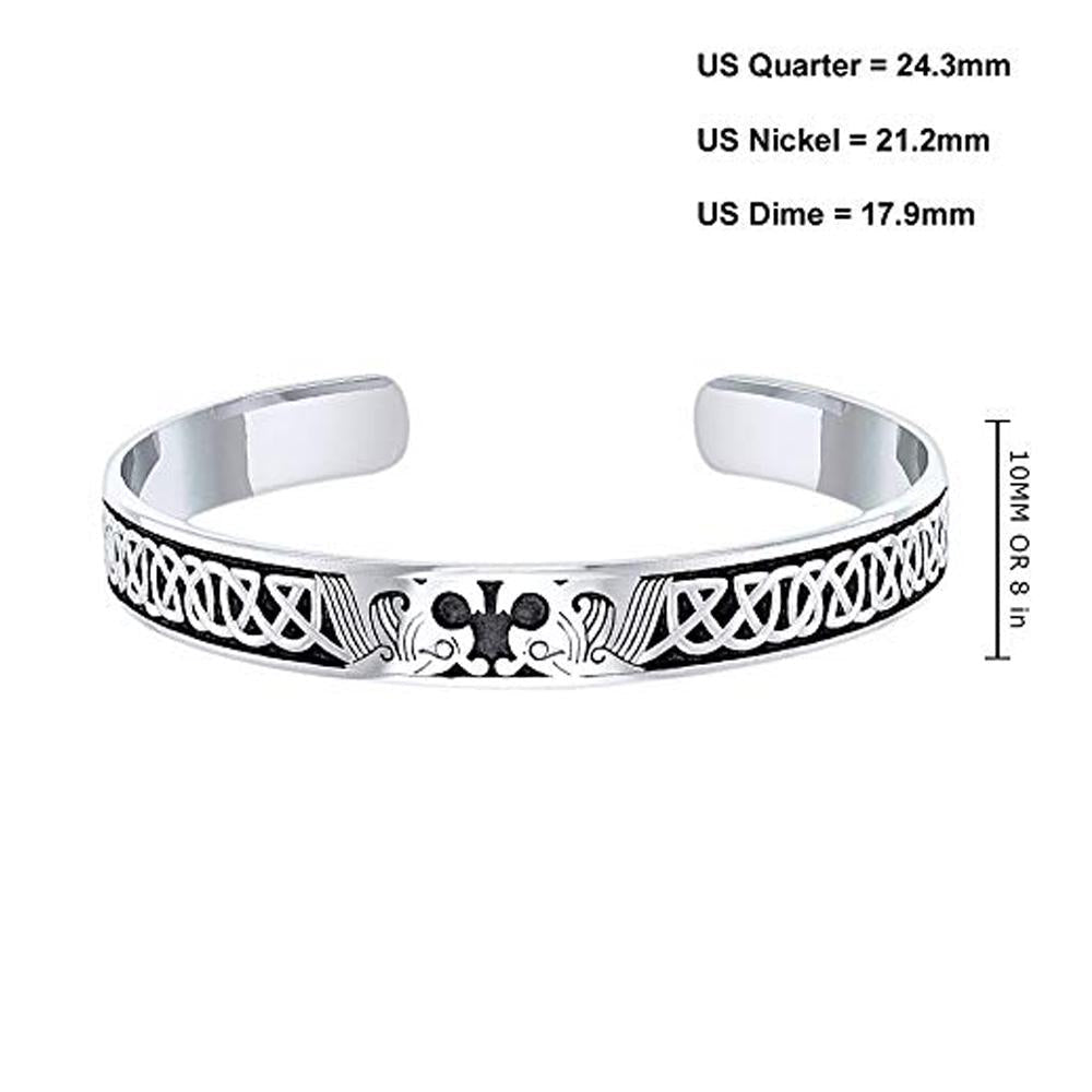 925 Sterling Silver 8in Celtic Knot Dragon Cuff Bracelet - US Jewels