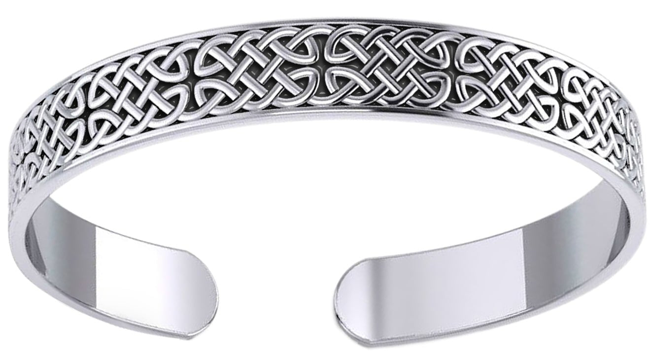 925 Sterling Silver 8in Celtic Knotwork Cuff Bracelet - US Jewels