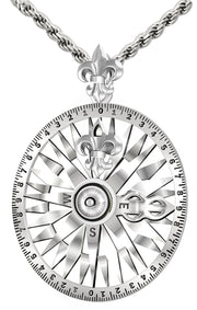 925 Sterling Silver Antique Compass Rose Nautical Navigation Pendant Necklace - US Jewels