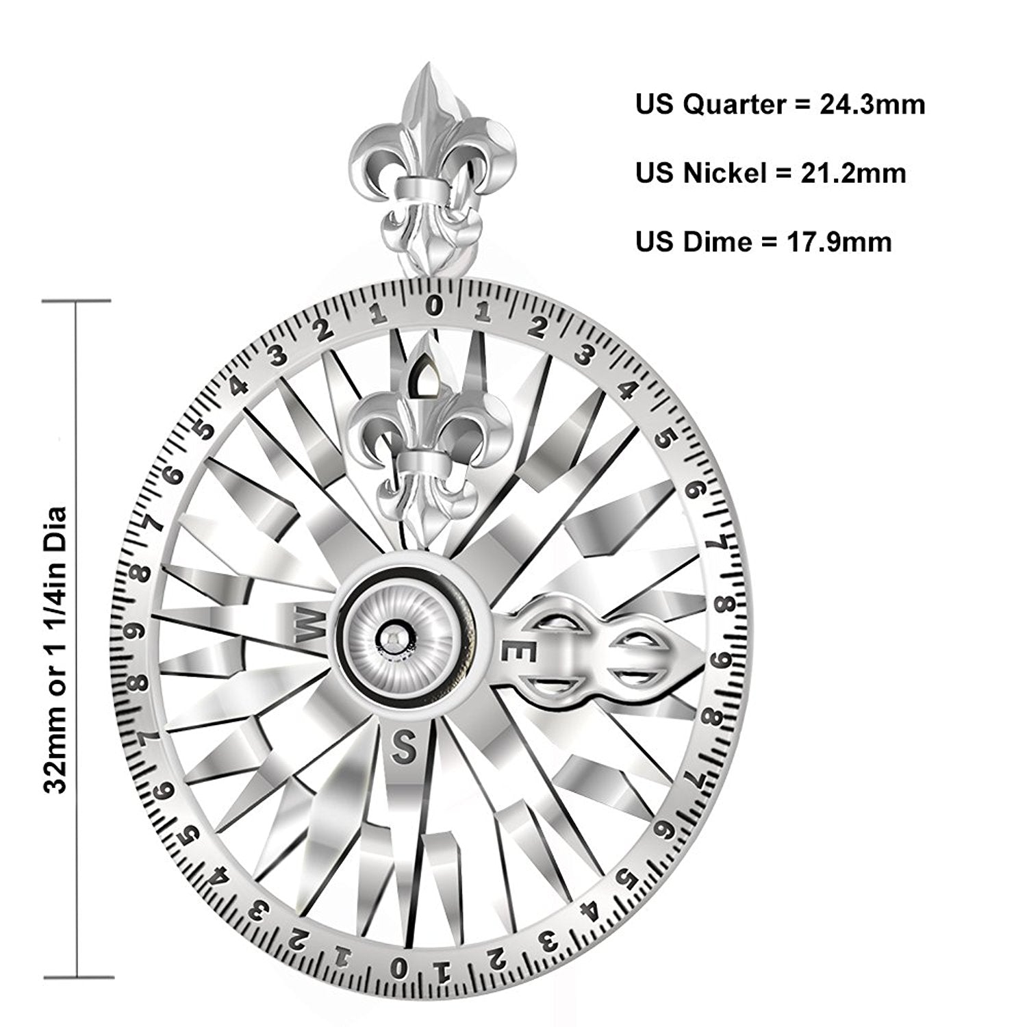 925 Sterling Silver Antique Compass Rose Nautical Navigation Pendant Necklace - US Jewels