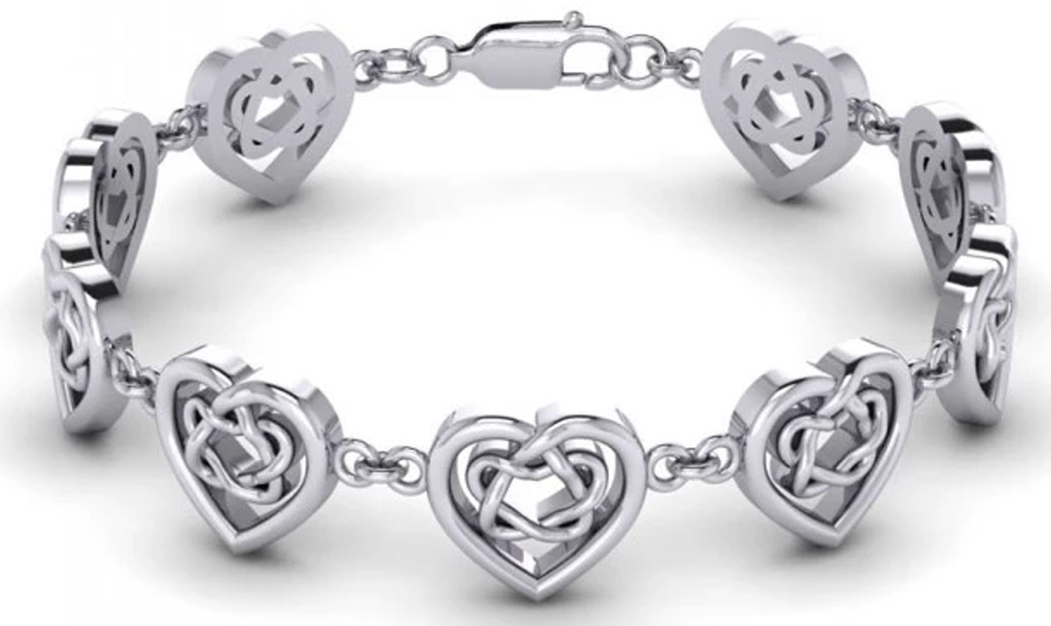 925 Sterling Silver Celtic Knotwork And Hearts Link Bracelet - US Jewels