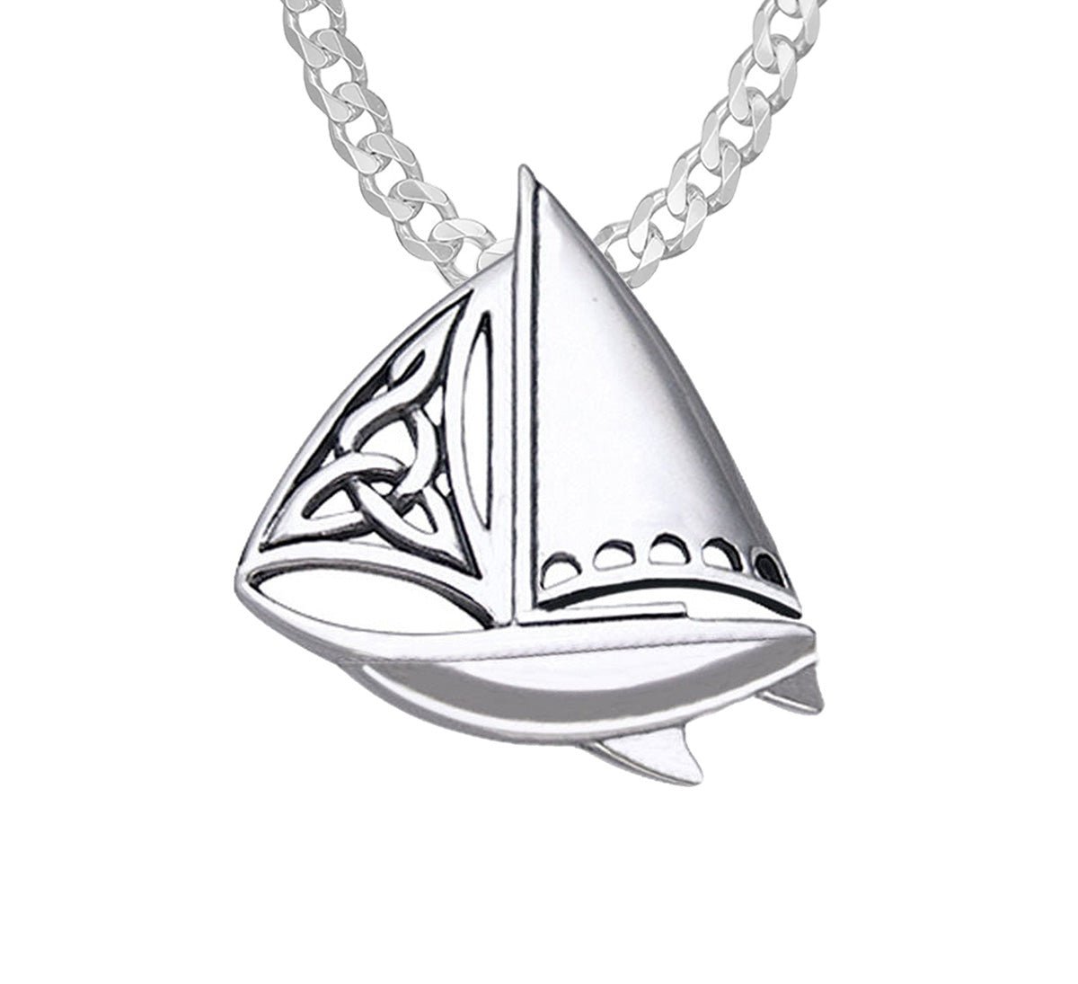 925 Sterling Silver Celtic Knotwork Sloops Sailboat Nautical Pendant Necklace - US Jewels