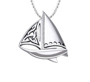 925 Sterling Silver Celtic Knotwork Sloops Sailboat Nautical Pendant Necklace - US Jewels