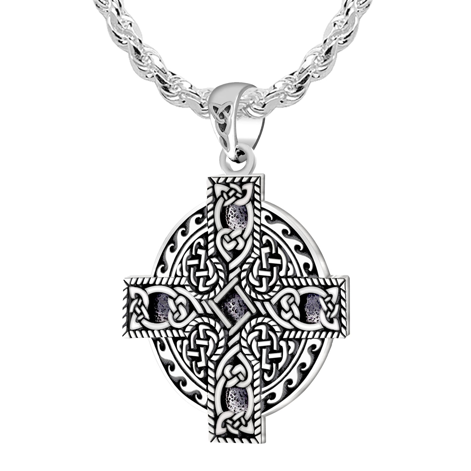 925 Sterling Silver Celtic Spiral Knotwork Cross Pendant Charm Necklace - US Jewels