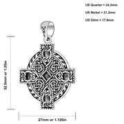 925 Sterling Silver Celtic Spiral Knotwork Cross Pendant Charm Necklace - US Jewels