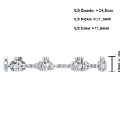 925 Sterling Silver Celtic Trinity Claddagh Link Bracelet - US Jewels