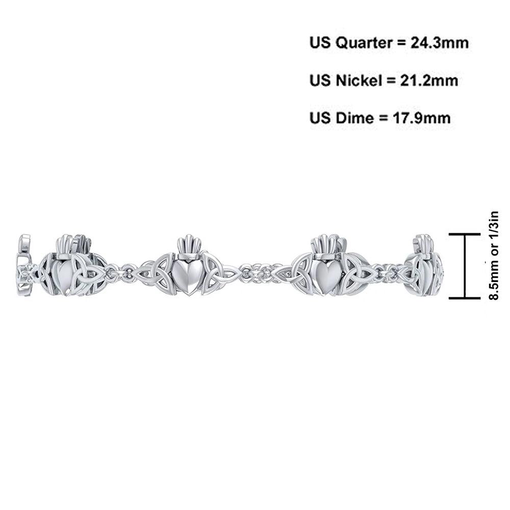 925 Sterling Silver Celtic Trinity Claddagh Link Bracelet - US Jewels