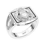 925 Sterling Silver Customizable Masonic Solid Back Ring with Optional 10k or 14k Gold - US Jewels