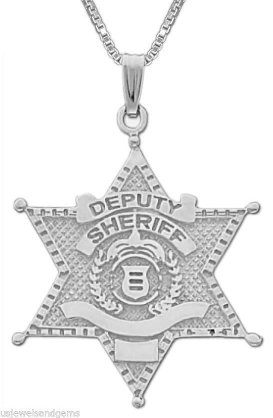 925 Sterling Silver Deputy Sheriff Police Officer Pendant Necklace - US Jewels