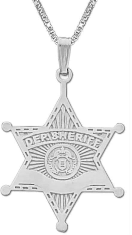925 Sterling Silver Deputy Sheriff Police Officer Pendant Necklace - US Jewels