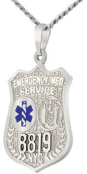925 Sterling Silver EMT Resuce Badge Pendant Necklace - US Jewels